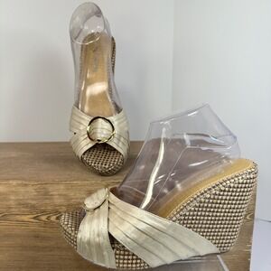 Groove Espadrille Wedge Sandals Womens SZ 7.5 Platform Coquette Y2K Retro Satin